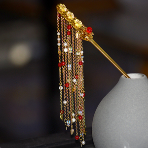 月汐楼红昭愿古风汉服流苏金步摇古装簪子新娘盘发头饰发簪配d22