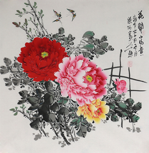 四尺斗方牡丹画花开富贵客厅中式装饰画纯手绘中国书画办公室字画