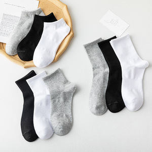 CrazySox【三双装】黑白棉袜子女中筒运动情侣袜白色短袜纯色船袜