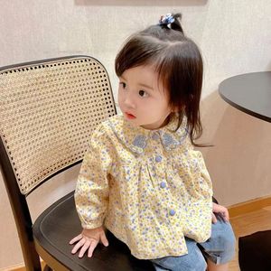 甜美小清新碎花洋气宝宝上衣2024春季新款韩版女童娃娃衫婴儿衬衫