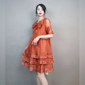 卓拉2022春夏新款连衣裙欧根纱减龄甜美风礼服裙韩版显瘦气质套头