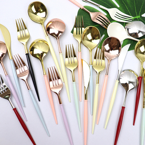 一次性仿金属葡萄牙刀叉勺镀金银玫瑰金餐具甜品台装饰野餐叉勺子