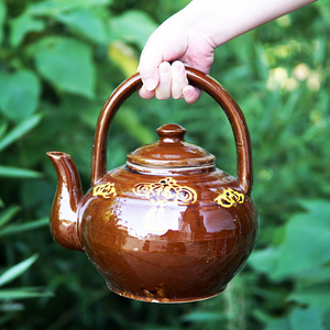 3l凉水壶凉茶壶土陶棕釉土茶壶老式泡茶壶农村传统土壶陶瓷壶复古