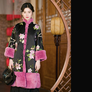 cpp599秋冬中国风棉衣女冬季民国女装旗袍棉袄长外套中式唐装大衣
