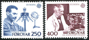 法罗群岛邮票1983欧罗巴诺贝尔医学奖得主芬森弗莱明雕刻版2全新