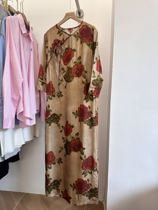 中式旗袍中袖 张曼玉风格玫瑰花连衣裙