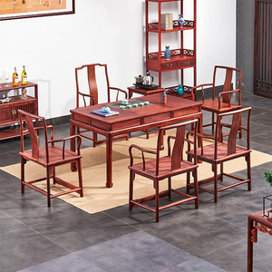 红木家具赞比亚血檀中式泡茶艺桌功夫茶几实木茶台仿古茶桌椅组合