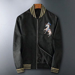 正品hermes/爱马仕夹克战马刺绣休闲风衣外套百搭修身翻领男装