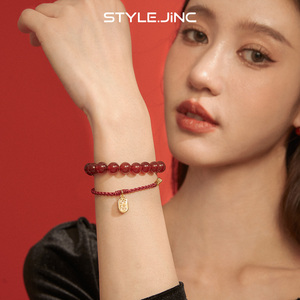 静风格红玛瑙叠戴手链女本命年手饰小众一款三戴手串手绳饰品