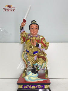 木雕神像陈靖姑临水夫人闾山派陈夫人30cm樟木漆线雕传艺木雕出品
