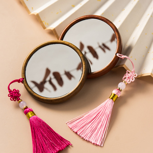 复古木雕花随身便携化妆镜创意古风梳妆镜手持补妆镜宿舍女小圆镜