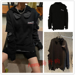 balenciaga/巴黎世家 21秋冬新款可乐logo破洞假两件毛衣男卫衣女
