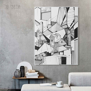 艺匠 建筑手稿现代工业风loft公寓简约黑白装饰画设计师定制挂画