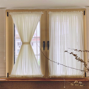 免打孔不透人内开窗帘窗纱玻璃门遮挡棚纱百褶魔术贴门帘法式绷帘