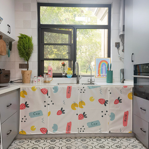 厨房置物架遮挡帘橱柜防油防水遮丑布帘子tpu北欧ins风免洗挡油烟