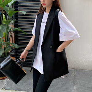 黑色休闲西装马甲外套女潮流时尚外搭春秋外穿中长款无袖西服坎肩