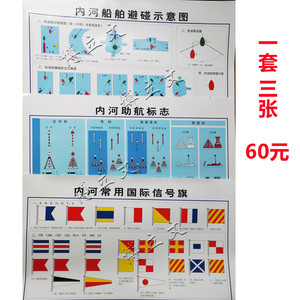 内河船舶安全航行挂图3张/套国际信号旗助航标志船舶避碰示意图