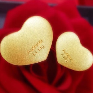 鑫鑫鑫珠宝足金9999真金心形金条520金币1314实心黄金一生一世