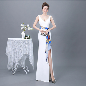 ktv佳丽礼服桑拿技师夜场模特服性感深v晚会长裙车模长款连衣裙夏