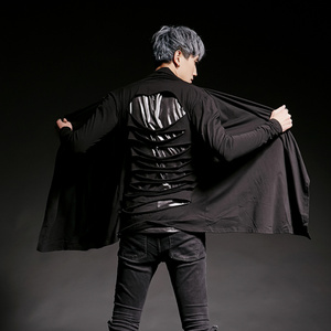 暗黑哥特式t恤男士春秋装另类夸张朋克休闲长袖开衫t黑色雅痞男装