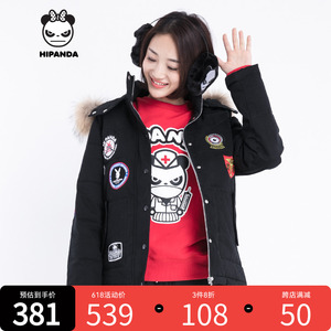 Hipanda你好熊猫女式贴标空军基本款棉服设计潮牌