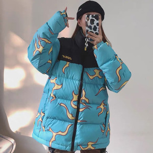 危险玩家 golf wang蓝色火焰羽绒棉服情侣外套男女冬棉衣ins