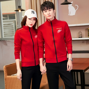 2018秋装新品时尚情侣运动套装三件套开衫立领运动服康威黄轩宾尼