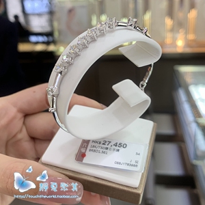 专柜代购 六福珠宝 18k镶钻石手镯可调大小白金手镯