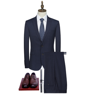 美尔牌西服套装男春秋款深蓝暗纹外套两扣商务正装西装1200258