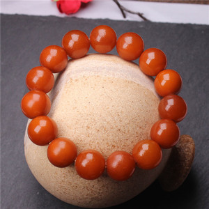 天然蜜蜡橘红色老蜜蜡15mm圆珠手链俄料老蜜蜡手链橘皮老花蜡手链