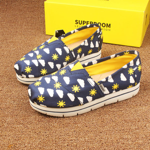 调色板帆布鞋涂鸦女鞋内增高松糕鞋软底防滑一脚蹬懒人鞋女潮鞋夏