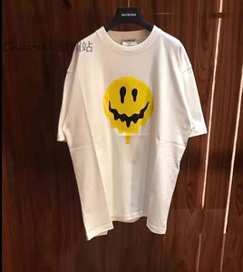 balenciaga/巴黎世家 21ss新款 搞怪笑脸印花logo圆领短袖男t恤女