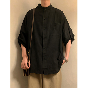 新中式七分袖衬衫男装夏季高级感港风复古设计感男生短袖衬衣外套