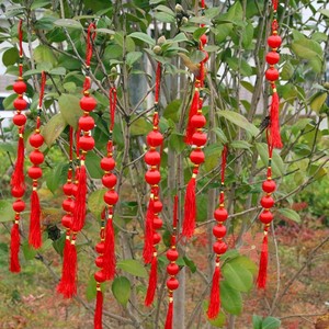 热销丝线小红灯笼一串三个新年植物盆景中国结小灯笼挂件喜庆用品