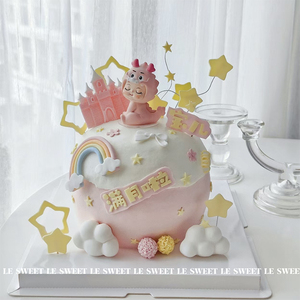网红烘焙蛋糕装饰摆件周岁满月100天树脂龙宝宝城堡星星生日插件