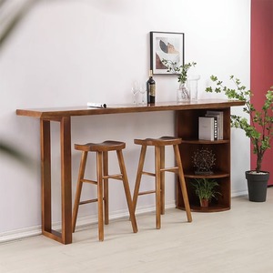 北欧实木吧台小户型原木书桌带柜长桌阳台桌椅家用靠墙隔断高脚桌