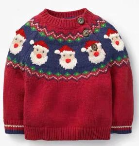 新年圣诞款春秋冬红色男女童套头毛衣宝宝针织衫棉线打底衫中厚款