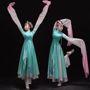 水袖舞蹈服惊鸿舞演出服女绿色仙女采薇汉服中国风甩袖古典舞服装