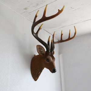 大型玻璃钢雕塑头鹿头壁挂饰别墅客厅玄关酒吧ktv农庄门头装饰品
