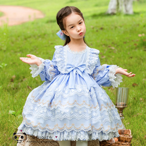 原创正版女童洋气lolita蓬蓬连衣裙儿童可爱洛丽塔公主裙蓝色现货