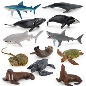 跨境小体积仿真海洋动物模型蓝鲸座头鲸巨齿鲨海龟多款迷你小手办