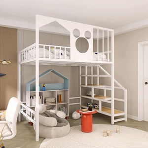 儿童铁艺高架床公寓简约单上层省空间多功能上床下桌阁楼式铁架床