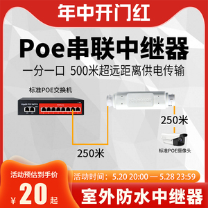 POE串联中继器适用于48VPOE交换机监控摄像头网络供电最远传输至500米室外防水