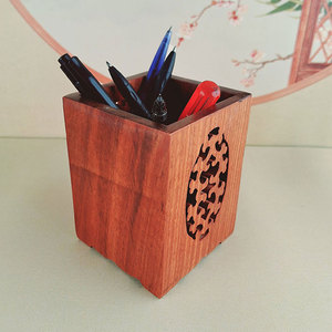 缅甸花梨木四方镂空笔筒木质实木笔筒桌面笔盒商务礼品