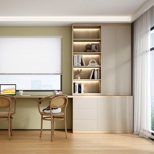 官方 索菲亚书房空间定制书柜书桌客厅书房一体设计整体到顶书架