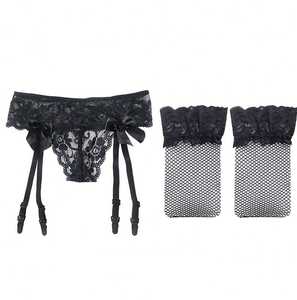 迷瞳性感蕾丝吊带袜套装 吊带丝袜黑色丝袜女火辣t裤欧美吊袜带