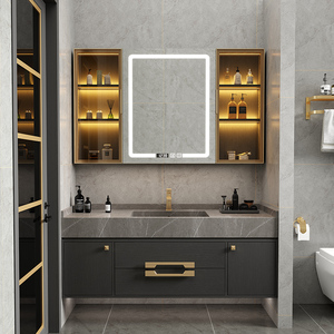 现代简约轻奢双盆浴室镜柜组合岩板定制套装卫生间洗脸手盆洗漱台