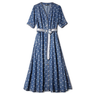 罗家rmojul 2019夏装女装新款 复古v领