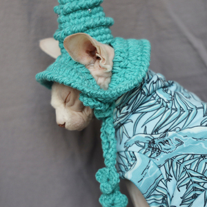 水蓝色纯棉毛圈面料斯芬克斯无毛猫衣服定制撸猫服时尚ins风