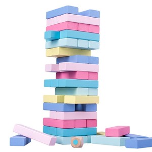 彩色叠叠高叠叠乐54块木制抽积木 数字层层叠益智玩具桌游 送锤子
